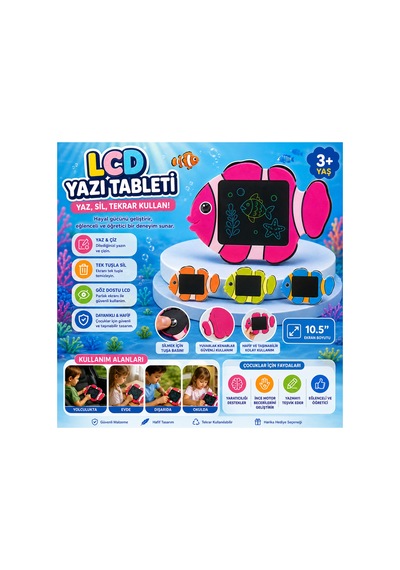 Lcd Yazı Tableti Balık Tasarımlı Çizim & Yazı Tahtası 10.5 İnç Çok Renkli - 894409891
