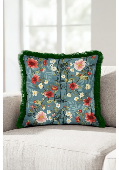Çiçek Bahar Floral Saçaklı Yastık Kılıfı - Botanik Bohem Mavi Yeşil Siyah Püsküllü Kırlent Kılıfı Sessiz Kanyon Ritüel Çiçek Bahar Floral Saçaklı Yastık Kılıfı - Botanik Bohem Mavi Yeşil Siyah Püsküllü Kırlent Kılıfı Sessiz Kanyon Ritüel