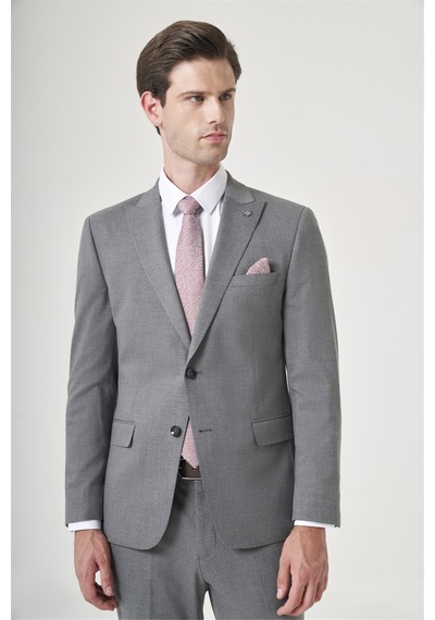 İmza Gri Kırlangıç Yaka 6 Drop Slim Fit Tam Astar Esnek Takım Elbise 1001260148