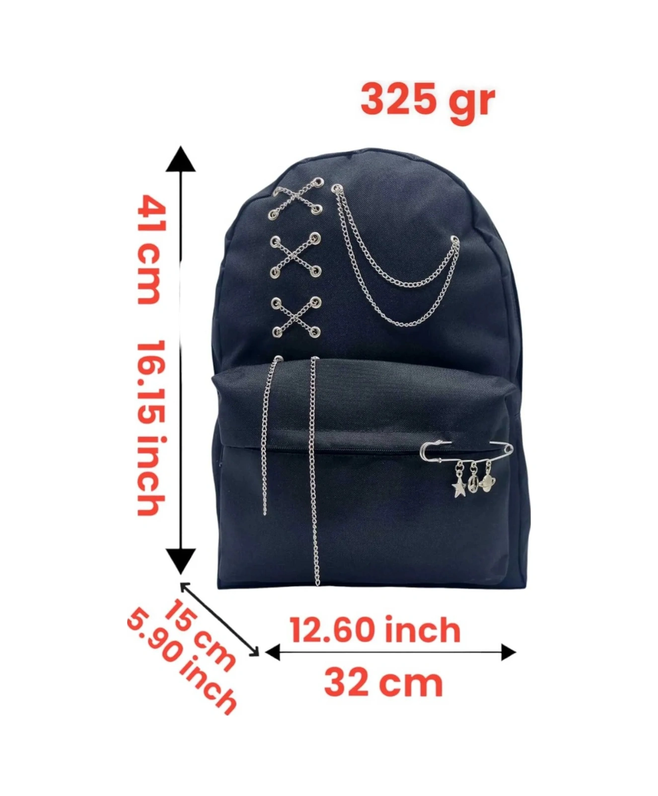 Tezzgelsin Unisex Zincirli Siyah Sırt Çantası Siyah