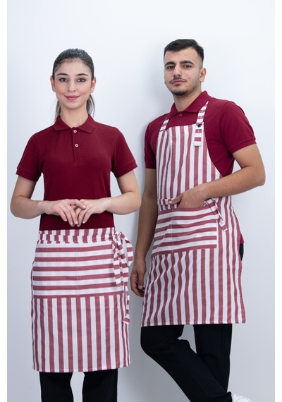 Çizgili Unisex Boydan Askılı Cepli Önlük Çok Renkli