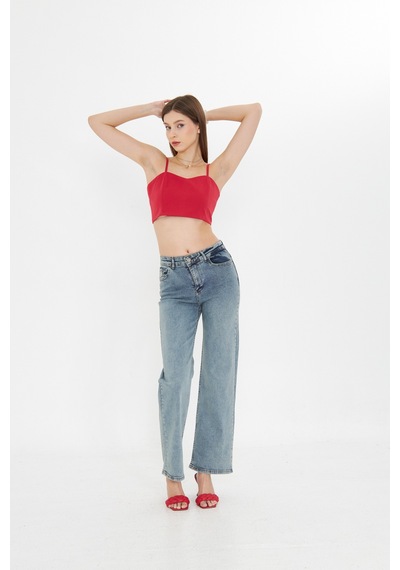 Kutaf Açık Mavi Yüksek Bel Geniş Paça Bol,salaş Palazzo Jeans Açık Mavi