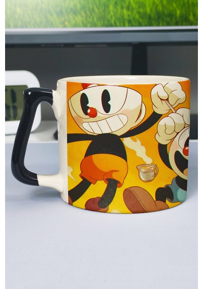 Cuphead Baskılı Seramik Lüks Kupa 1 Adet Özel Siyah Kulp Dalga Kulp V1d Çok Renkli