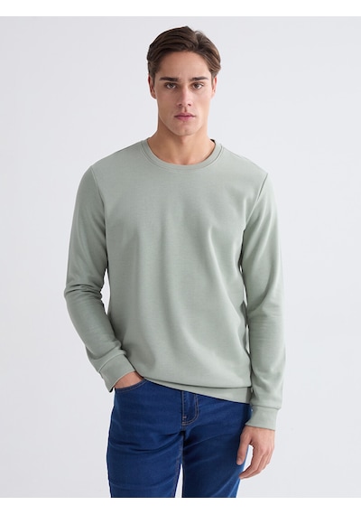 Lcwaıkıkı Basic Yeşil Bisiklet Yaka Erkek Kalın Sweatshirt