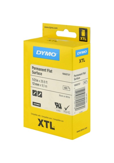 Dymo Xtl, Sabit Polyester Düz Yüzey 12 Mm X 9,1 Mt , Beyaz/siyah Diğer