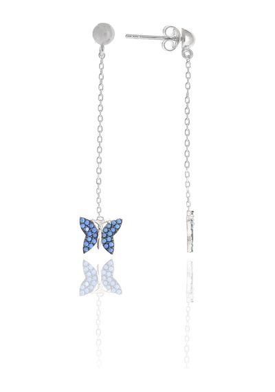 Kelebek Model Firuze Taşlı Gümüş Kadın Küpe 201025003 Gümüş