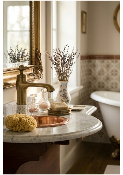 Victoria Gold Porselen Gövde Lavabo Bataryası Antik