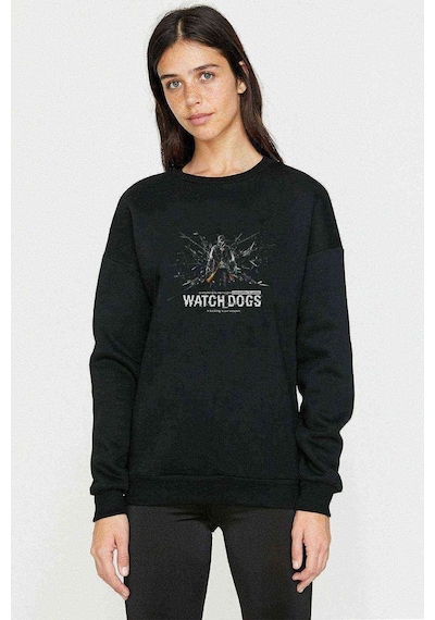 Watch Dogs Baskılı Siyah Kadın Sweashirt