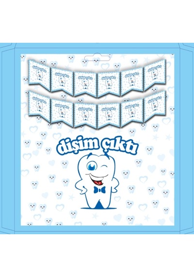Delux Serisi Bebek Partisi Hediyelik Parti Eşyası Dişim Çıktı Mavi İyi Ki Doğdun Banner Çok Renkli