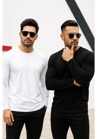 Rich Erkek Siyah-beyaz 2'li Paket Basic Uzun Kollu Body Siyah - Beyaz