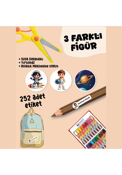 Okul Etiketi Kalem Defter Etiketi Astrox Özel İsim Yazılabilen Etiket - 252adet