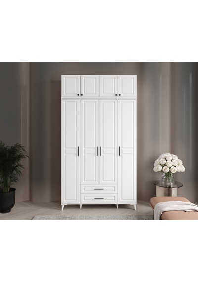 GuneyStore Gözde 4 Kapaklı Yüklüklü Komple MDF Beyaz Gardırop
