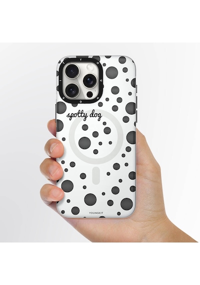 Apple Uyumlu iPhone 13 Pro Max Kılıf Magsafe Özellikli Polka Dot Desenli Youngkit Spots Serisi Kapak Pembe