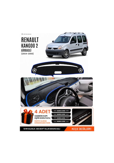 Renault Kangoo 2 Airbagli 2004-2008 Uyumlu Torpido Örtüsü, Torpido Kılıfı - Siyah Mavi
