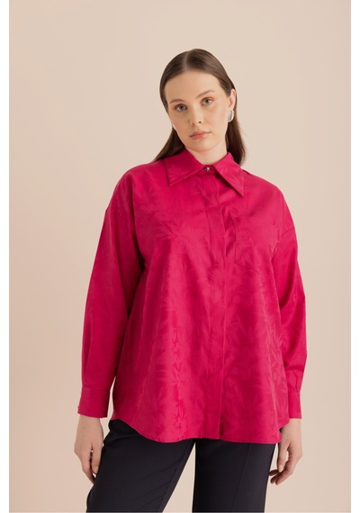 Aker Jakar Desenli Cotton Gömlek Fuşya Fuşya