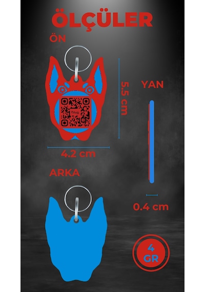 Petjoo 30.Anubis Mavi-Kırmızı Qr'lı Köpek Künyesi