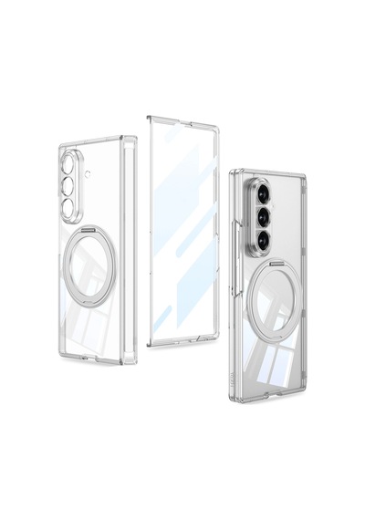 Samsung Uyumlu Galaxy Z Fold 8 Ultra M-safe Şarj Özellikli Zore Kıpta Kpt-02 Standlı Kapak Şeffaf