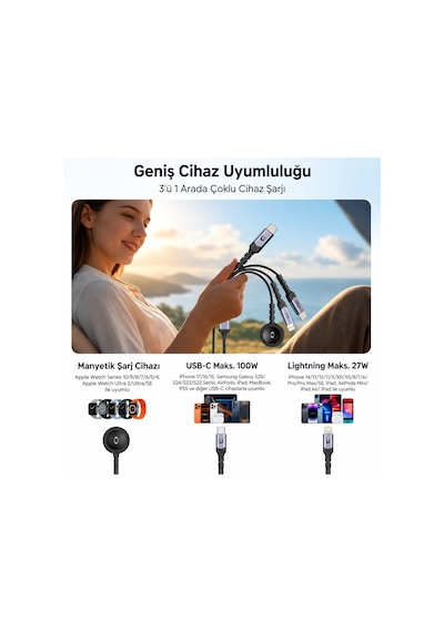 Unıtek Usb-c 3' U 1 Arada 100 W Hızlı Sarj Kablosu 1.2m C14180agy01-1.2m