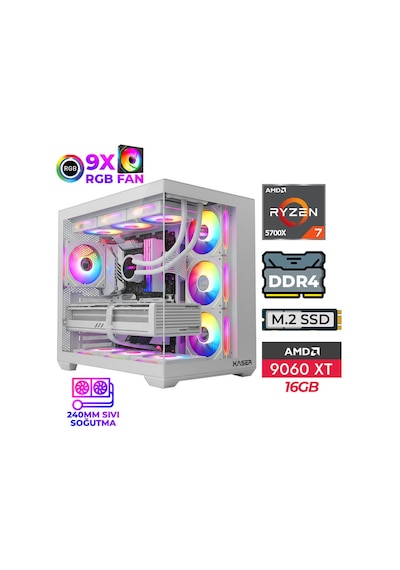Xaser Lexus X741 R7-5700X 32 GB 1 TB M.2 NVMe SSD 16 GB RX9060XT Free Dos Masaüstü Oyuncu Bilgisayarı