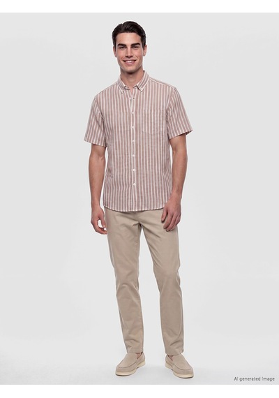 Lcwaıkıkı Classic Kahverengi Regular Fit Çizgili Erkek Gömlek