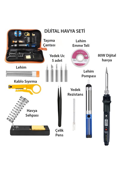 Exeo Dijital Isı Ayarlı Havya Set Lehim Makinesi Seti 80w Çantalı