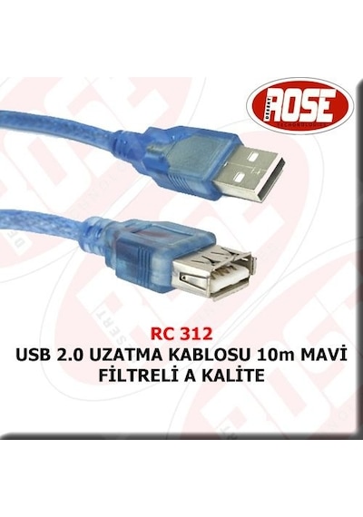 Usb 2.0 Uzatma Kablosu 10M Mavi Filtreli A Kalite