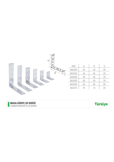 4 Adet 20x35 Mm Masa Sabitleme Gönyesi Nikel Renk Ba2035