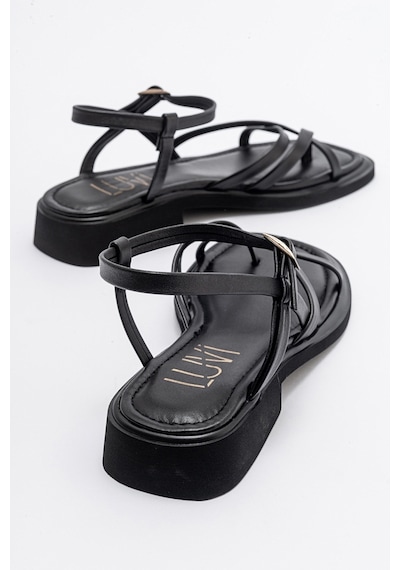 Luvishoes Antas Siyah Hakiki Deri Kadın Sandalet Siyah