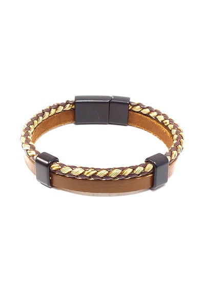 Regal Weave Gold Detaylı Hakiki Deri Erkek Bileklik-1374 Antrasit