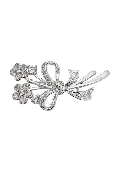 Oya Silver Beyaz Zirkon Taşlı Çiçek Demeti Gümüş Broş 2.2x4.8 Cm Oya-lm732