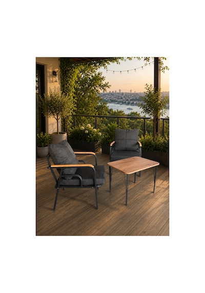 Bahçe Balkon Mobilyası 3+1+1 Sehbalı Süngerli Takım Gri Gri