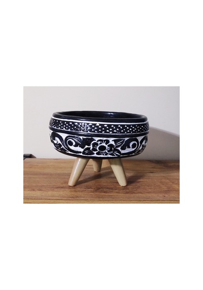 Beton Saksı Ayaklı Sukulent Bonzai Aranjman Teraryum Çiçek Saksısı 19x15cm Beyaz-siyah