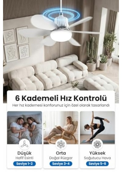 2ın1 Goes Led Işık Ve Fan Sessiz 3 Renk Modu Ve 3 Hız Modu Kumandalı Tavan Vantilatörlü Led Ampul Enerji Sınıfı A 01G Taba