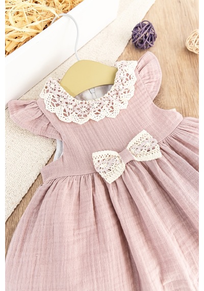 Babymod Güpür Dantelli Fiyonklu Yazlık Müslin Kız Bebek Elbise 001
