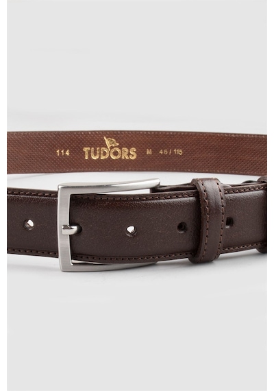 Tudors Erkek %100 Hakiki Deri 3,5 Cm Klasik Kahverengi Kemer-24011 Kahverengi