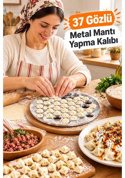 37 Gözlü Metal Mantı Yapma Aparatı 24,5 Cm Yuvarlak Mantı Kalıbı Pratik Hamur Kesme Ve Şekillendirme Aparatı
