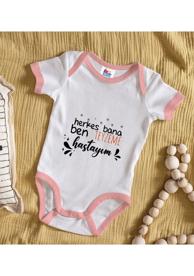 Bk Gift Bk Kids Herkes Bana Ben Teyzeme Hastayım Tasarımlı Pembe Bebek Body Zıbın-1 9-12 Ay Sarı
