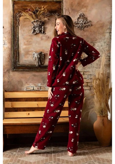 Sude Kadın Gömlek Önden Düğmeli Polar Desenli Pijama Takımı P200/173 - 1 Adet 001
