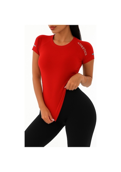 Ghassy Co. Kadın Nefes Alabilir Yüksek Esnek Kısa Kollu, Yoga Fitness Ve Koşu İçin Motivasyonel Tasarım Tişört Kırmızı