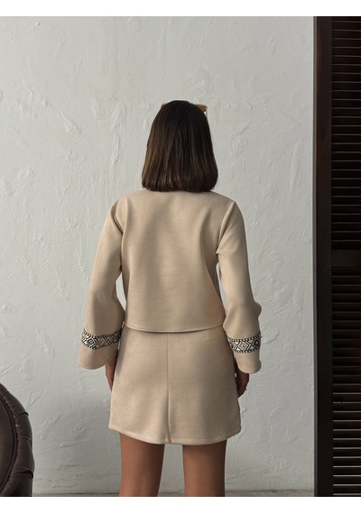 Verymoda Şerit Detaylı Scuba Süet Fermuarlı Ceket F1971 Taş