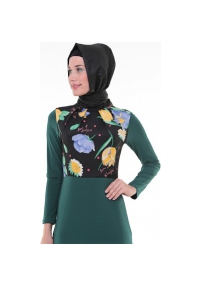 Nidya Moda Bahar Kombinli Pilili Yeşil Elbise-4046Y Yeşil