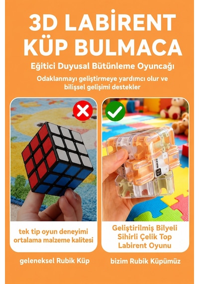 3d Labirent Küp Bulmaca Çelik Bilyeli Eğitici Zeka Oyuncağı Döner Duyusal Beceri Oyunu 6,9 Cm