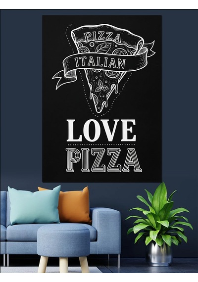 Ahşap Tablo Siyah Arka Fon Ve Pizza Temalı
