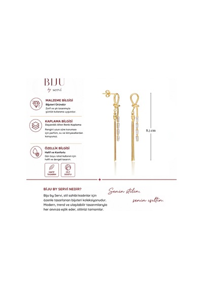 Biju By Servi Baget Taşlı Zincir Sallantılı Altın Renk Küpe-282 Gold