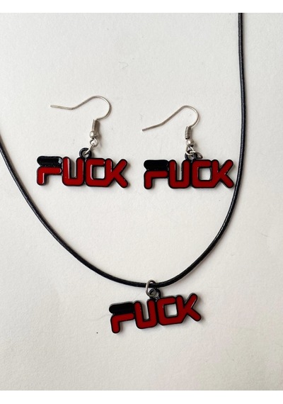Paytak Moda F Ck Yazılı Set Unisex Metal Kolye Küpe Set Pytkklkp203