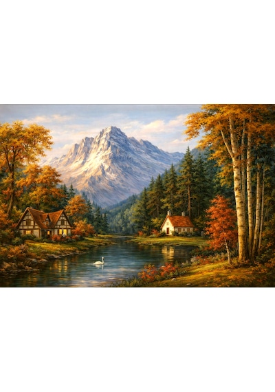 Sonbahar Dağ Manzaralı Panoramik Kanvas Tablo