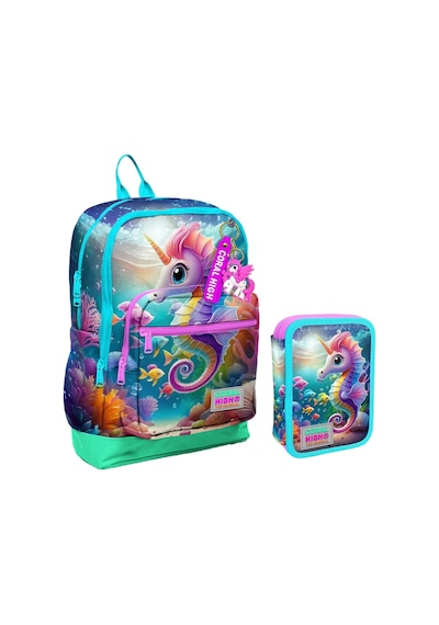 Coral High Su Yeşili Denizatı Kız Çocuk Okul Çantası Ve Organizer Kalemlik Seti 23772 11144 Su Yeşili