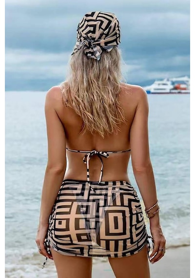Wanda Üçlü Bikini Set - Bej-siyah Bej - Siyah