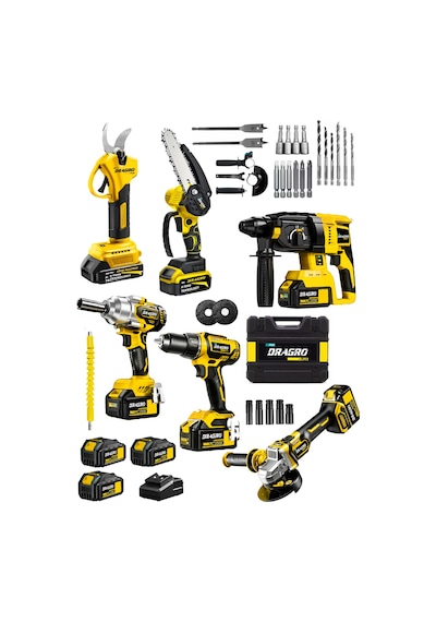 Dragro DRG-621 S Professional 6 Lı Set 21v Darbeli Hilti Taşlama Testere Makas Matkap Vidalama Somun Sıkma