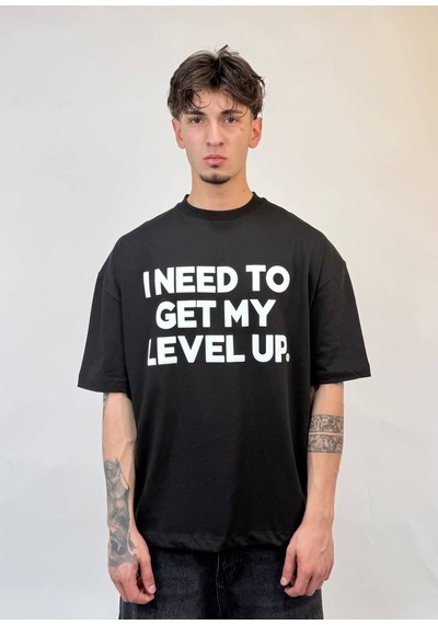 Zaee Level Up Oversize Baskılı Tişört Siyah